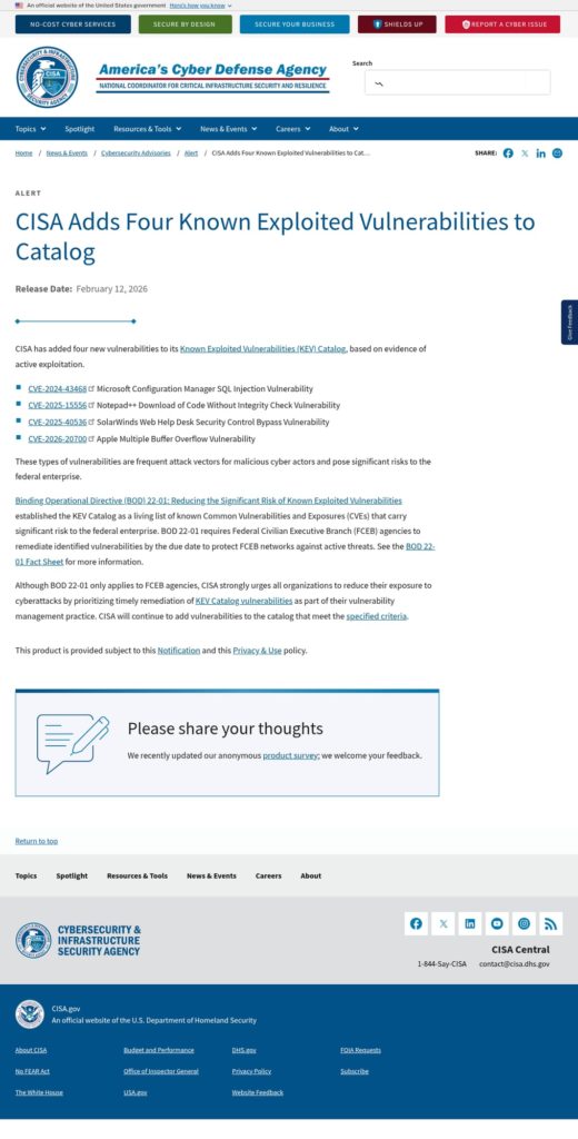 CISA alerta: quatro vulnerabilidades adicionadas ao KEV Catalog