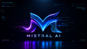 Logo da Mistral AI com efeito de hack