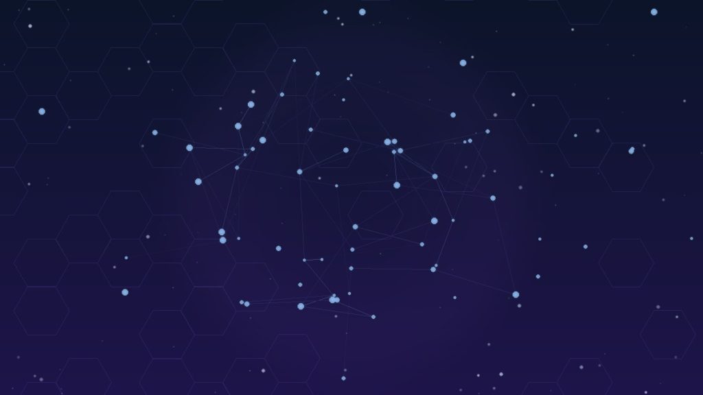 Ilustração abstrata em tons de azul e roxo representando avaliação de segurança de IA — rede neural com nós conectados
