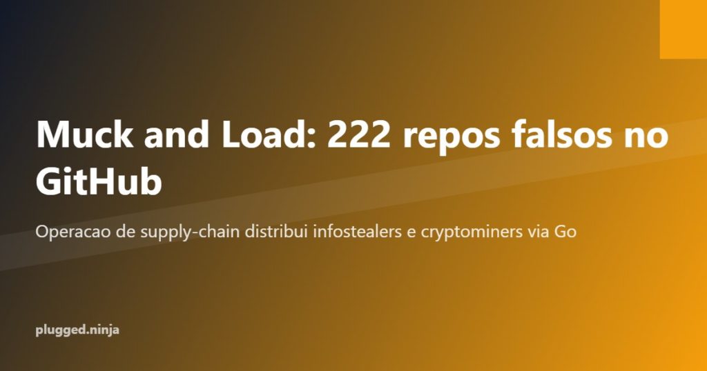 Ilustracao sobre operacao Muck and Load com 222 repositorios falsos no GitHub distribuindo malware via pacotes Go