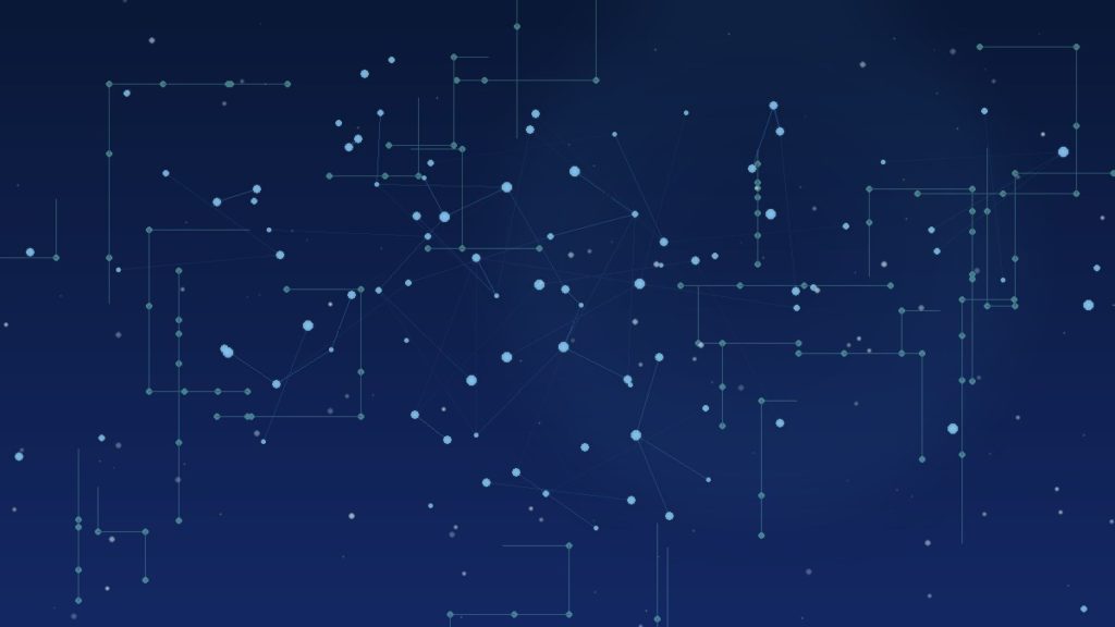 Ilustração abstrata azul de rede neural sobreposta a circuitos, representando implantação de IA em empresas